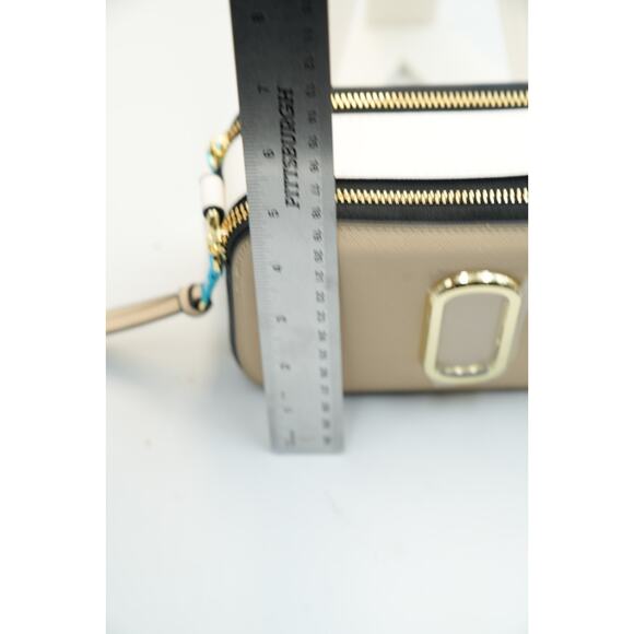 Beige Crossbody Camera Bag Gold Hardware Dual Zip with Wide Strap - Picture 6 of 10